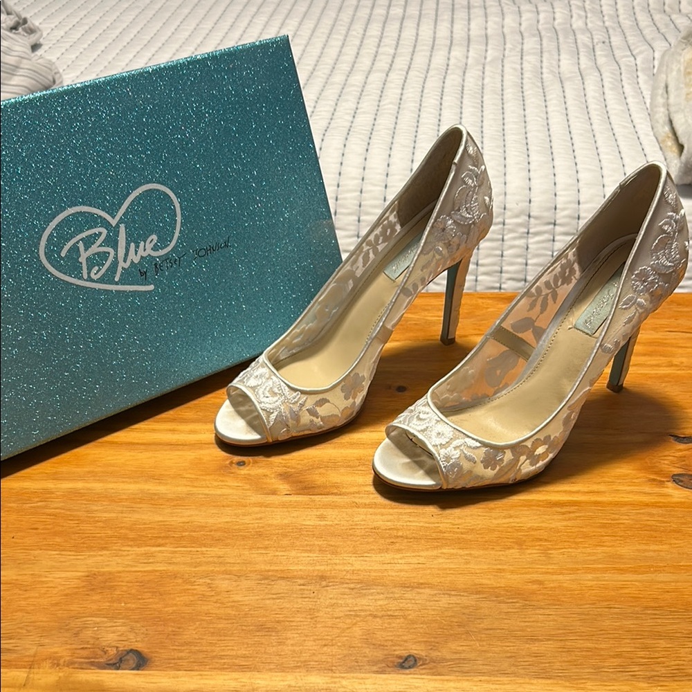 Blue by Betsey Johnson Cream Heels with Shimmery Finish